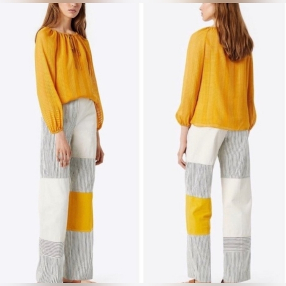 Tory Burch Natalie Grid-texture Georgette Blouse Size XS - Picture 4 of 9